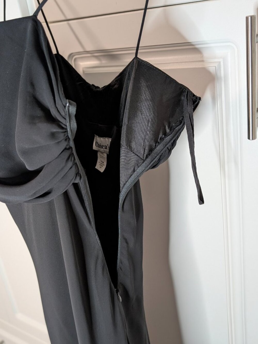 Sweetheart Ruched Empire Chiffon Maxi Gown Black L Rhinestone Formal Vintage Y2K - Picture 10 of 14